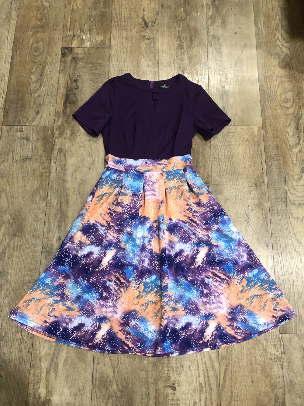 Purple & Multicolor Galaxy Print Fit-and-Flare Skirt